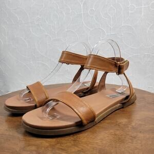Steve Madden Womens Dina Sandals 9 Brown Leather Ankle Strap Open Toe Flats
